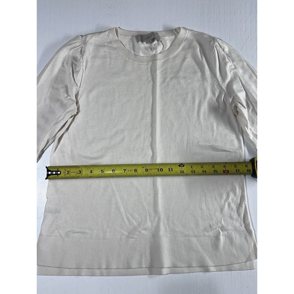 LOFT Womens M Neutral Crewneck Sweater Puff Shoulder Long Sleeve Top - Picture 4 of 6
